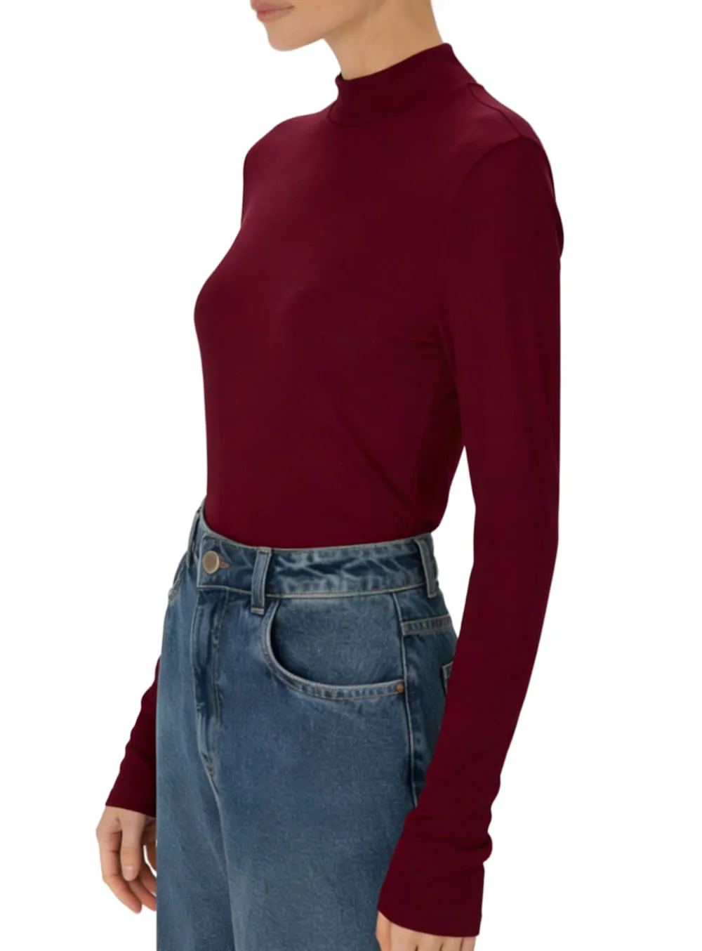 Blusa Básica Feminina Gola Alta Manga Longa Em Malha Viscose Canelada - ENFIM