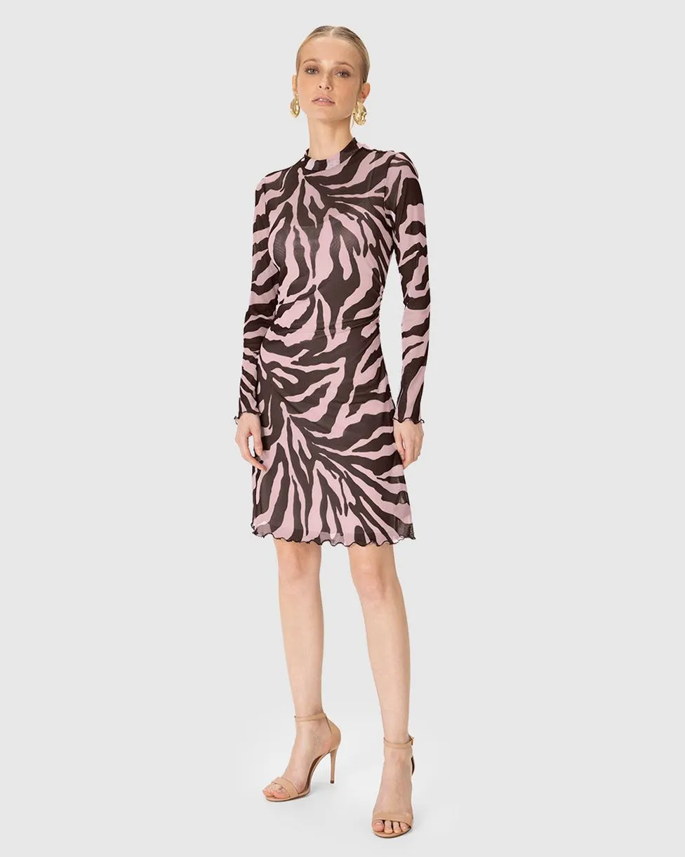 Kit Vestido Feminino Evasê Tule Zebra Manga Longa E Vestido Interno - ENFIM G