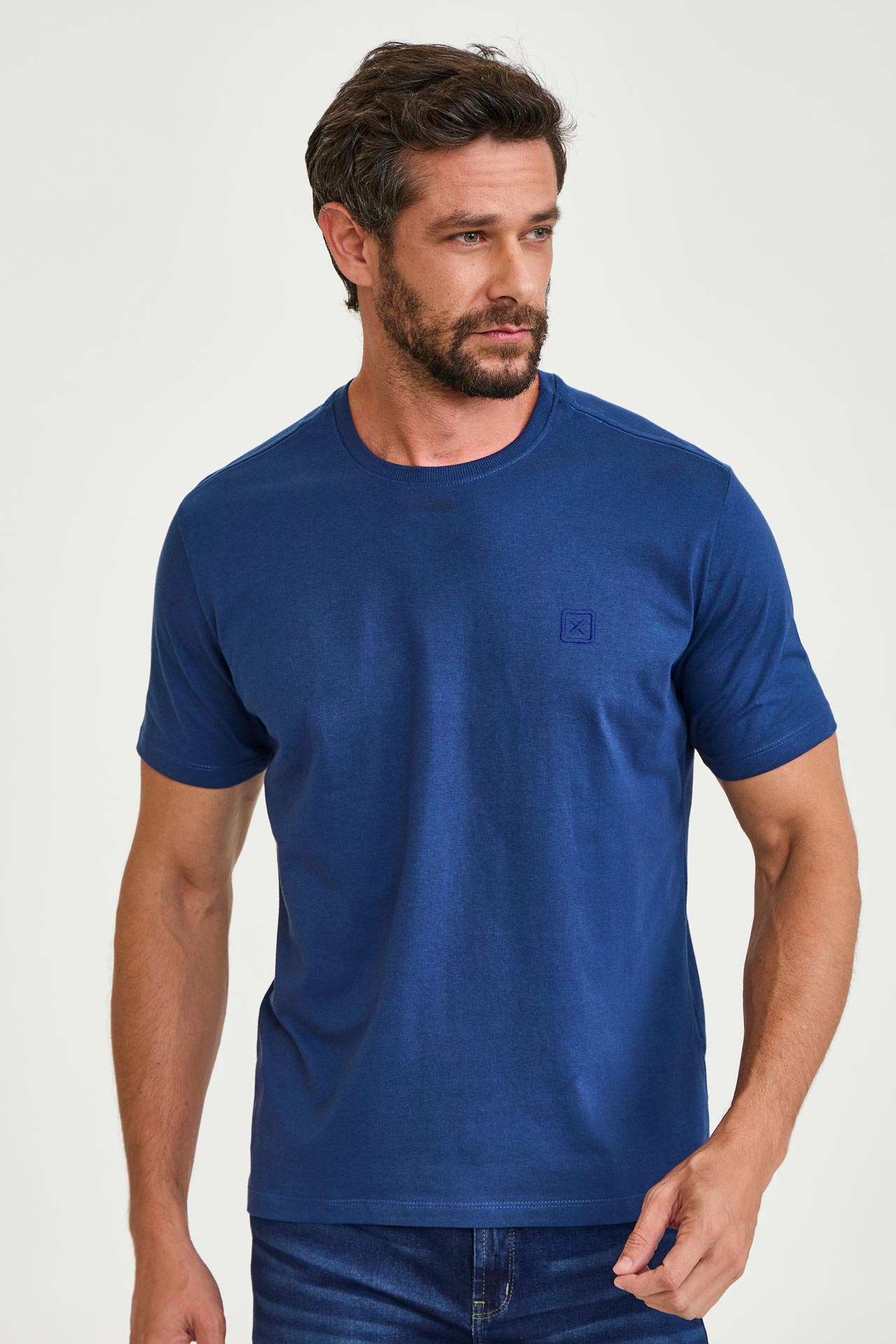 CAMISETA REGULAR FIO 30 BORDADA 19489E - 0008-AZUL - P