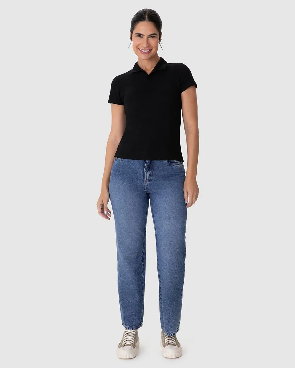 Calça Feminina Reta Cintura Alta Em Jeans 100% Algodão (AZUL MARINHO) 36