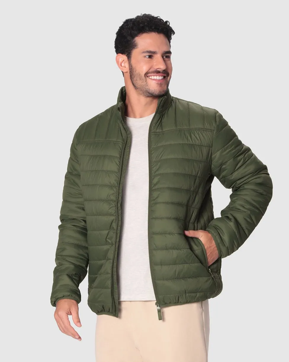 Jaqueta Básica Masculina Puffer Em Poliamida (VERDE) GG