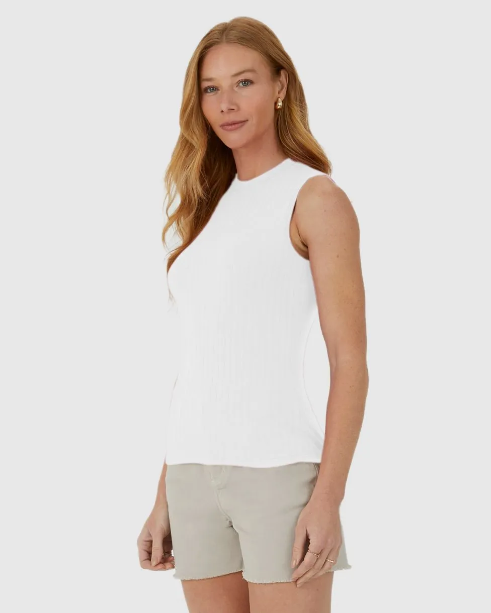 Regata Básica Feminina Gola Alta Em Canelado De Viscose (BRANCA) GG